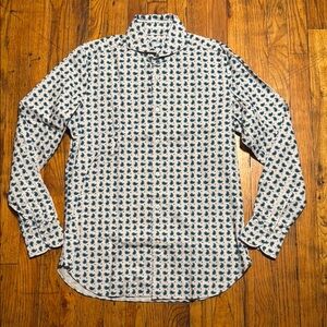 VINCENZO DI‎ RUGGIERO Men's Cotton Blue Paisley Patterned Dress Shirt SZ 15.5/40
